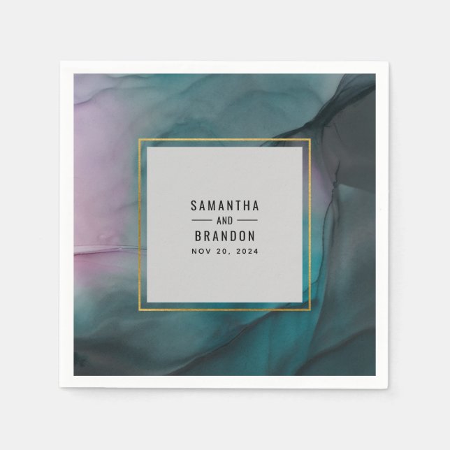 Servilleta De Papel Boda de Tones Jewel de lujosa tinta de mármol Wash (Anverso)