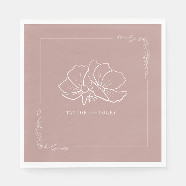 Servilleta De Papel Boda de tonos de tierra rosados florales en línea (Anverso)