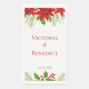 Servilleta De Papel Boda de vacaciones de poinsettia roja personalizad