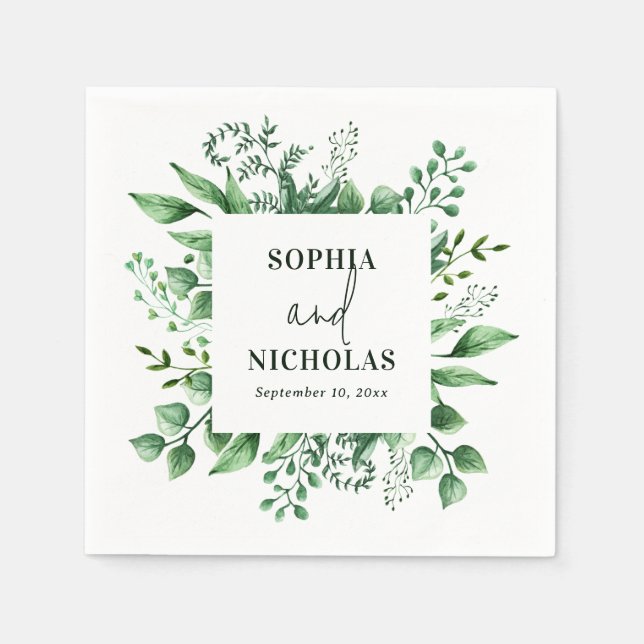 Servilleta De Papel Boda de vegetación botánica acuarela (Anverso)