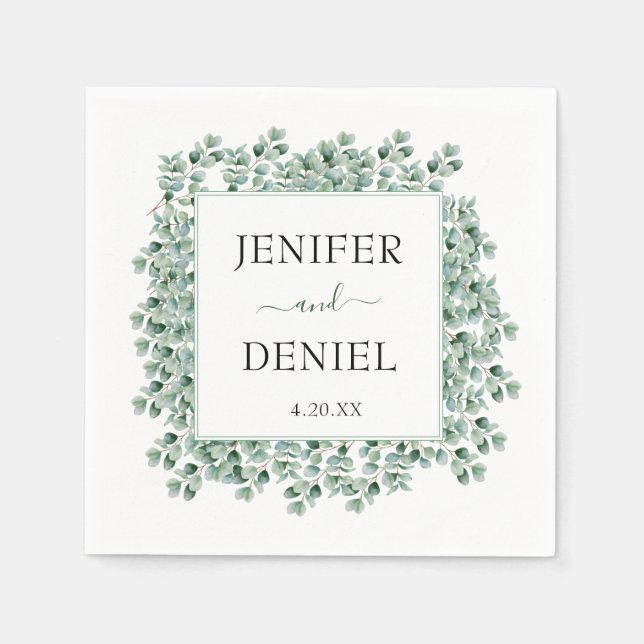 Servilleta De Papel Boda de vegetación botánica de eucalipto (Anverso)