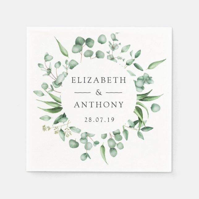 Servilleta De Papel Boda de vegetación de bosque de eucalipto (Anverso)