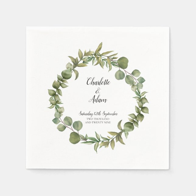 Servilleta De Papel Boda de vegetación de eucalipto del bosque (Anverso)