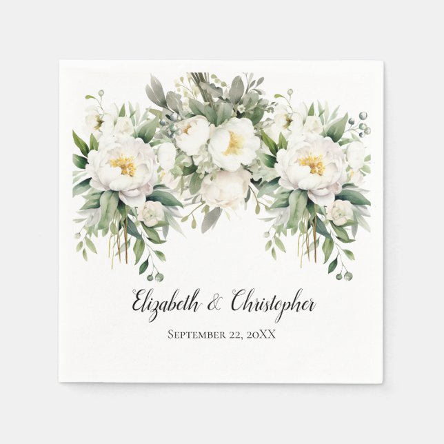 Servilleta De Papel Boda de vegetación floral blanca personalizada (Anverso)