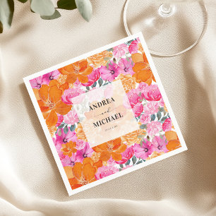 Servilleta De Papel Boda de verano floral rosa y naranja desvanecida l