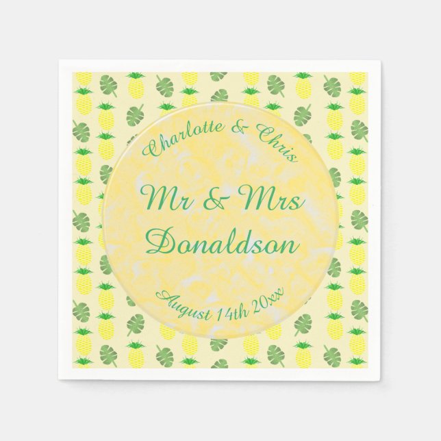Servilleta De Papel Boda de verano tropical Piña y hojas de palmera (Anverso)