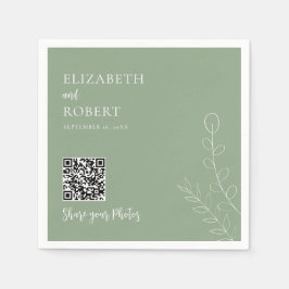 Servilleta De Papel Boda de Verdor QR Comparte tus Fotos Verde Salvia