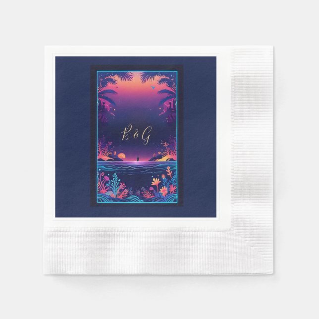 Servilleta De Papel boda de vibración de la costa azul (Anverso)