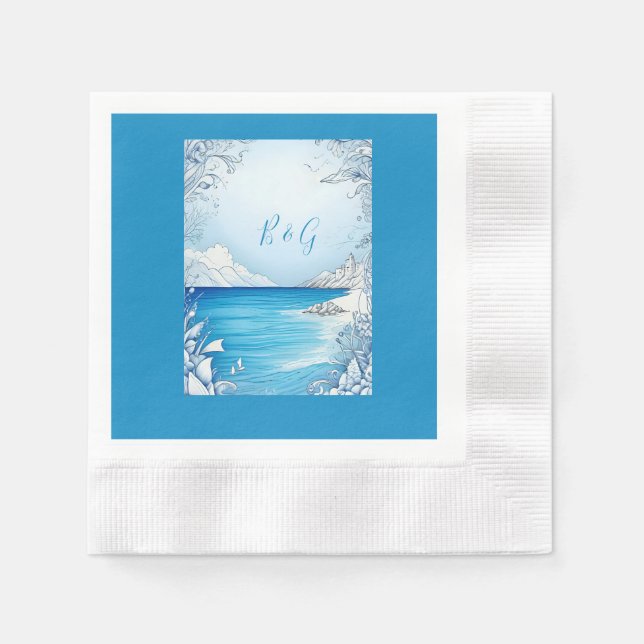 Servilleta De Papel boda de vibración de la costa azul (Anverso)