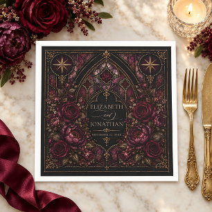 Servilleta De Papel Boda de Vidrio Emplomado Burgundy Romance Oscuro