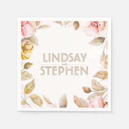 Servilleta De Papel Boda de Vintage con flores de color oro y Rubor