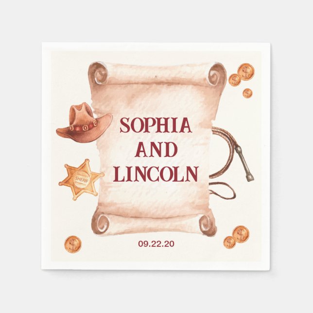 Servilleta De Papel Boda de Western Rustic Brown (Anverso)