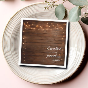 Servilleta De Papel Boda de Wood Rustic String Lights