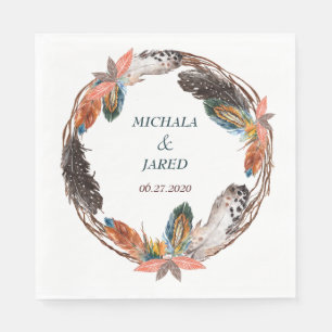 Servilleta De Papel Boda de Wreath de plumas rusas de boho