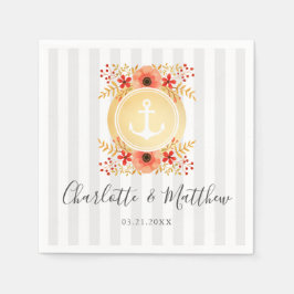 Servilleta De Papel Boda del ancla de oro floral acuática náutica