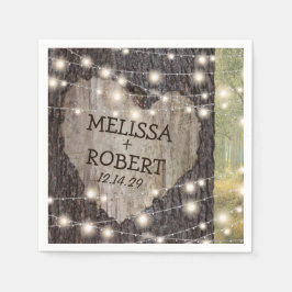 Servilleta De Papel Boda del árbol del corazón tallado | Luces de cade