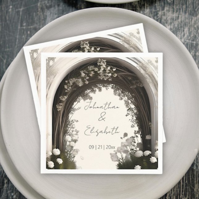 Servilleta De Papel Boda del Arco Botánico Romántico Boho (Romantic Boho Botanical Arch Wedding Paper Napkins)