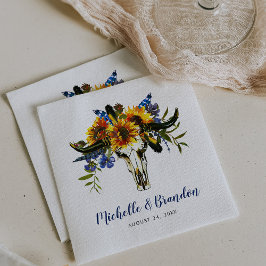 Servilleta De Papel Boda del Boho Blue Sunflower de la Marina Rusa