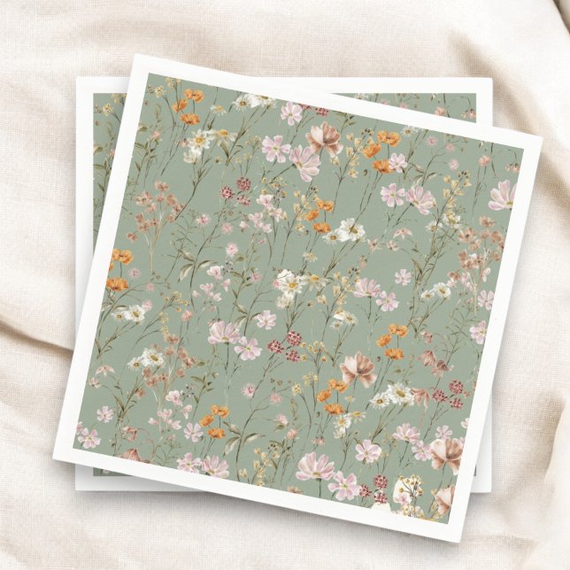 Servilleta De Papel Boda Del Boho De Flor Silvestre Verde Masaje En Bl (Subido por el creador)