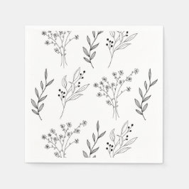 Servilleta De Papel Boda del Boho floral blanco y negro