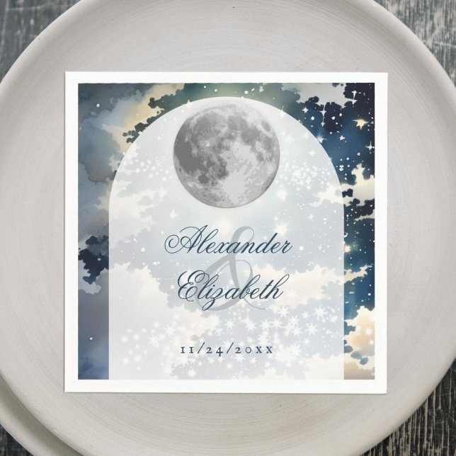 Servilleta De Papel Boda del cielo nocturno lunar (Lunar Night Sky Wedding Napkins)