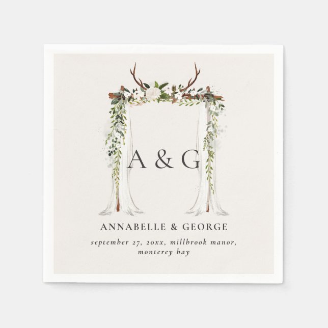 Servilleta De Papel Boda del dosel floral de follaje rústico (Anverso)