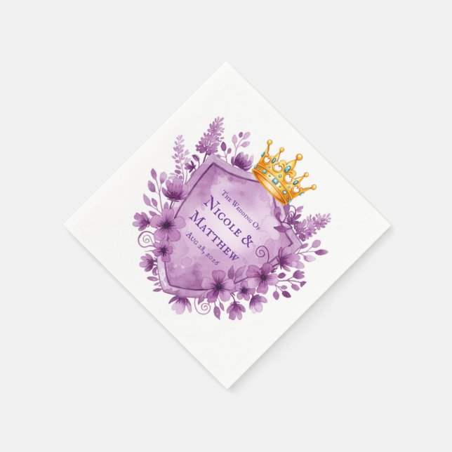 Servilleta De Papel Boda del Escudo Regal Purple Floral (Borde)