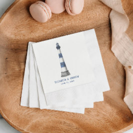Servilleta De Papel Boda del faro azul y blanco