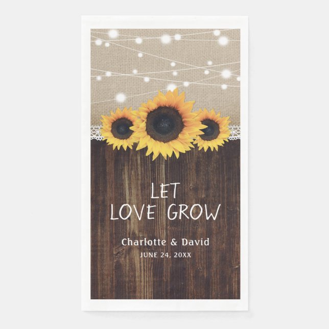 Servilleta De Papel Boda del girasol de Rustic Wood Burlap Lace (Anverso)