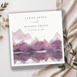Servilleta De Papel Boda del lago Purple Lilac Watercolor Mountain