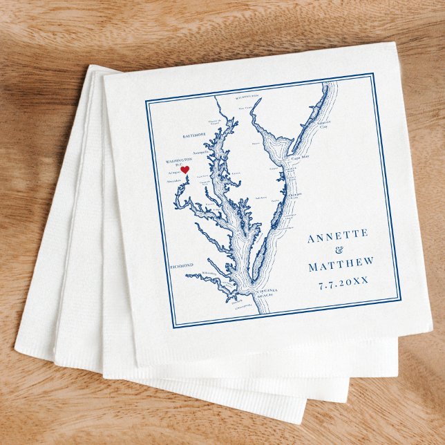 Servilleta De Papel Boda del mapa azul de la marina elegante de Washin (These Washington DC map custom wedding napkins are perfect for your DC destination wedding)