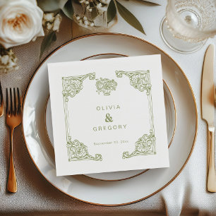 Servilleta De Papel Boda del marco de la antigüedad verde oliva