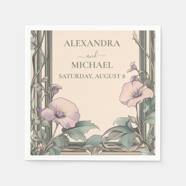 Servilleta De Papel Boda del marco de lavanda turbia (Anverso)