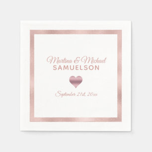 Servilleta De Papel Boda del marco del corazón dorado de la rosa blanc