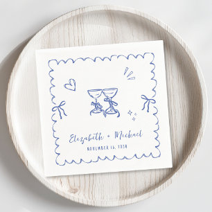 Servilleta De Papel Boda del marco ondulado azul caprichoso