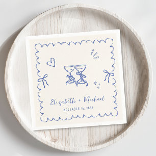 Servilleta De Papel Boda del marco ondulado de crema azul brillante