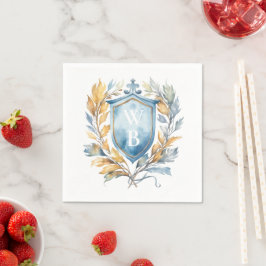 Servilleta De Papel Boda del Monograma Azul Romántico Clásico