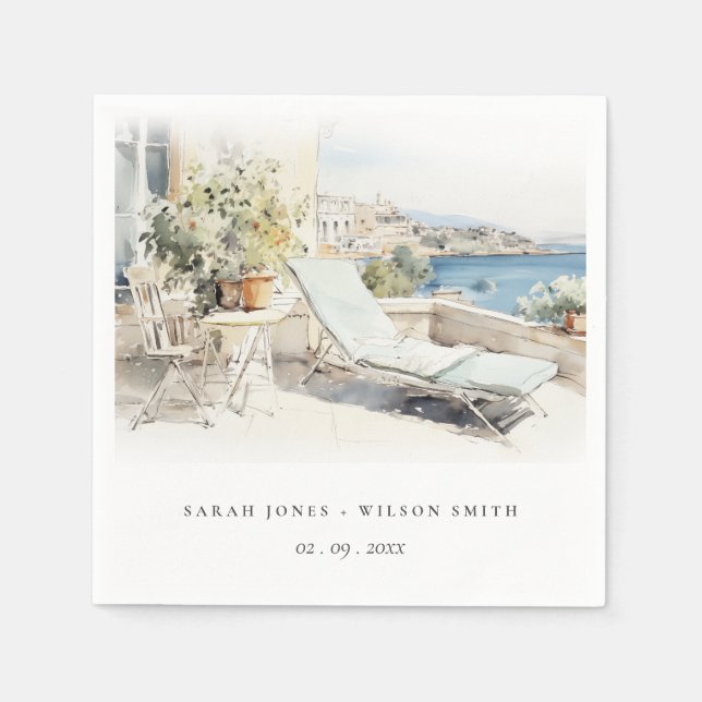 Servilleta De Papel Boda del paisaje acuático de Curfu Grecia (Anverso)