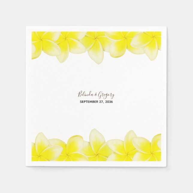 Servilleta De Papel Boda del Plumeria Frangipani amarillo (Anverso)
