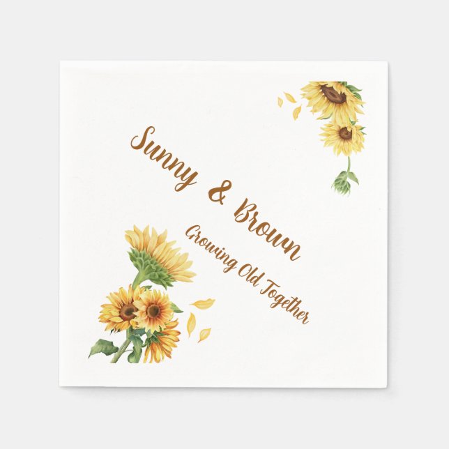 Servilleta De Papel Boda Divertida Romántica Girasoles Rústicos Amaril (Anverso)