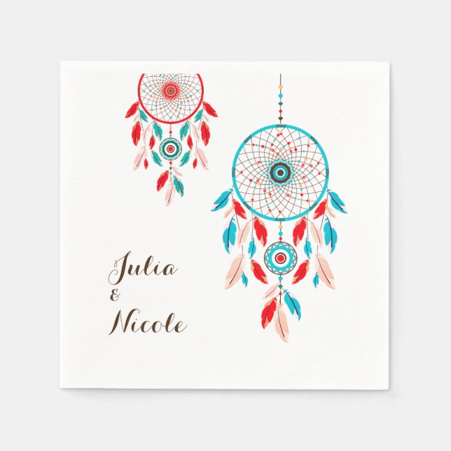 Servilleta De Papel Boda Dreamcatcher de la pluma Tribal Boho (Anverso)