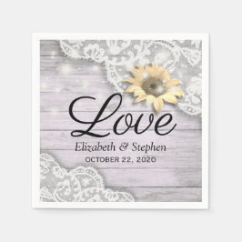 Servilleta De Papel Boda Ducha Lace Girasol Madera Luces de cuerda