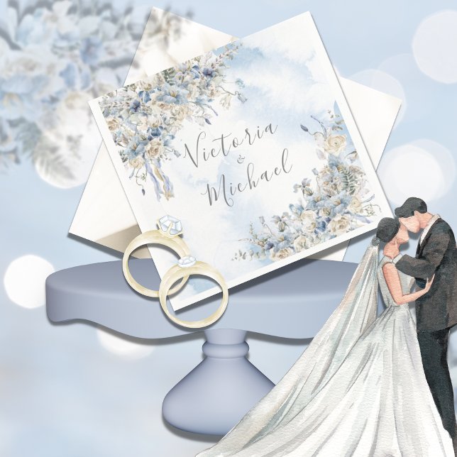 Servilleta De Papel Boda Dusty Blue Floral Watercolor (Subido por el creador)