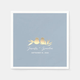 Servilleta De Papel Boda Dusty Blue Gold Lovebirds