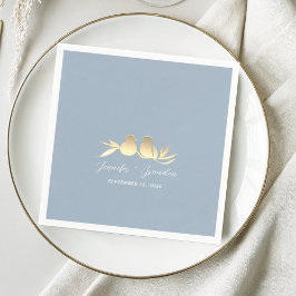 Servilleta De Papel Boda Dusty Blue Gold Lovebirds