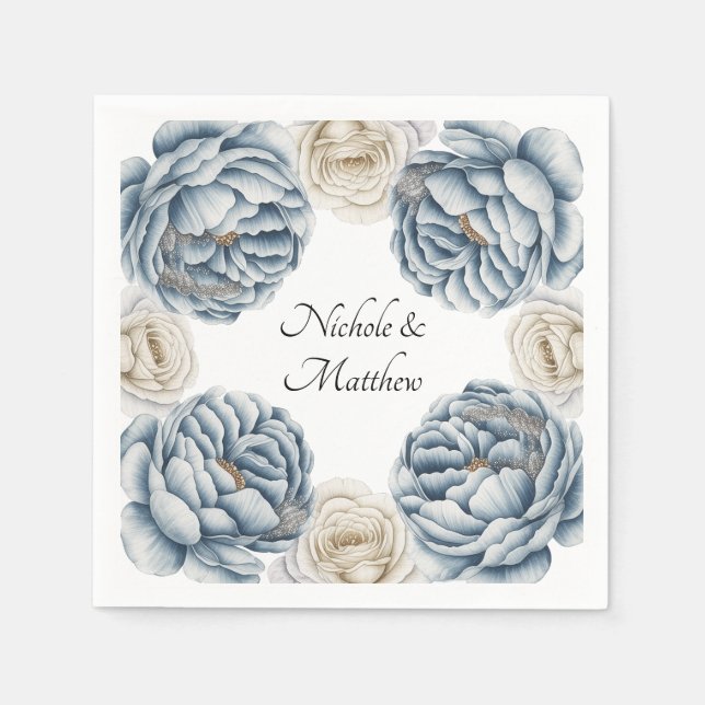 Servilleta De Papel Boda Dusty Blue & White Peony (Anverso)