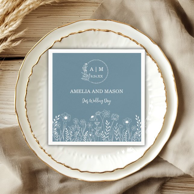 Servilleta De Papel Boda Dusty Blue Wildflower (Dusty Blue Wildflower Paper Wedding Napkins)