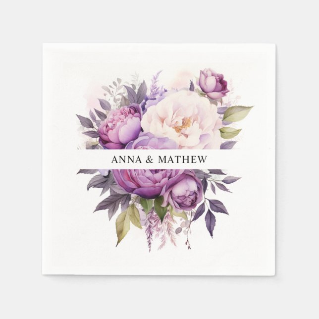 Servilleta De Papel Boda Dusty Purple Lavender Floral Boho (Anverso)