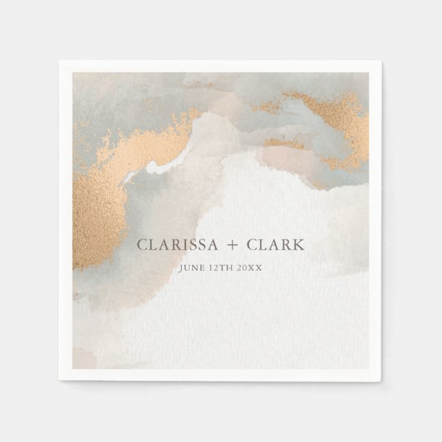 Servilleta De Papel Boda elegante abstracta de acuarela dorada (Anverso)