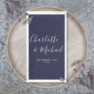 Servilleta De Papel Boda elegante azul marino con guion de firma